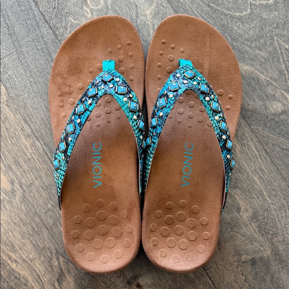 Vionic Rest Floriana 340 Mint Turquoise Beaded Orthopedic Sandals Shoes Size 9 - Picture 4 of 10